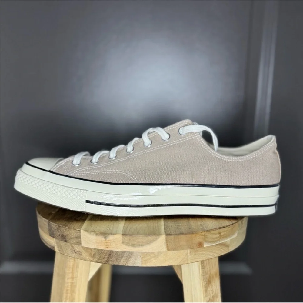 Converse Men's Low-Top Sneakers in Light Taupe and White - Picture 8 of 14